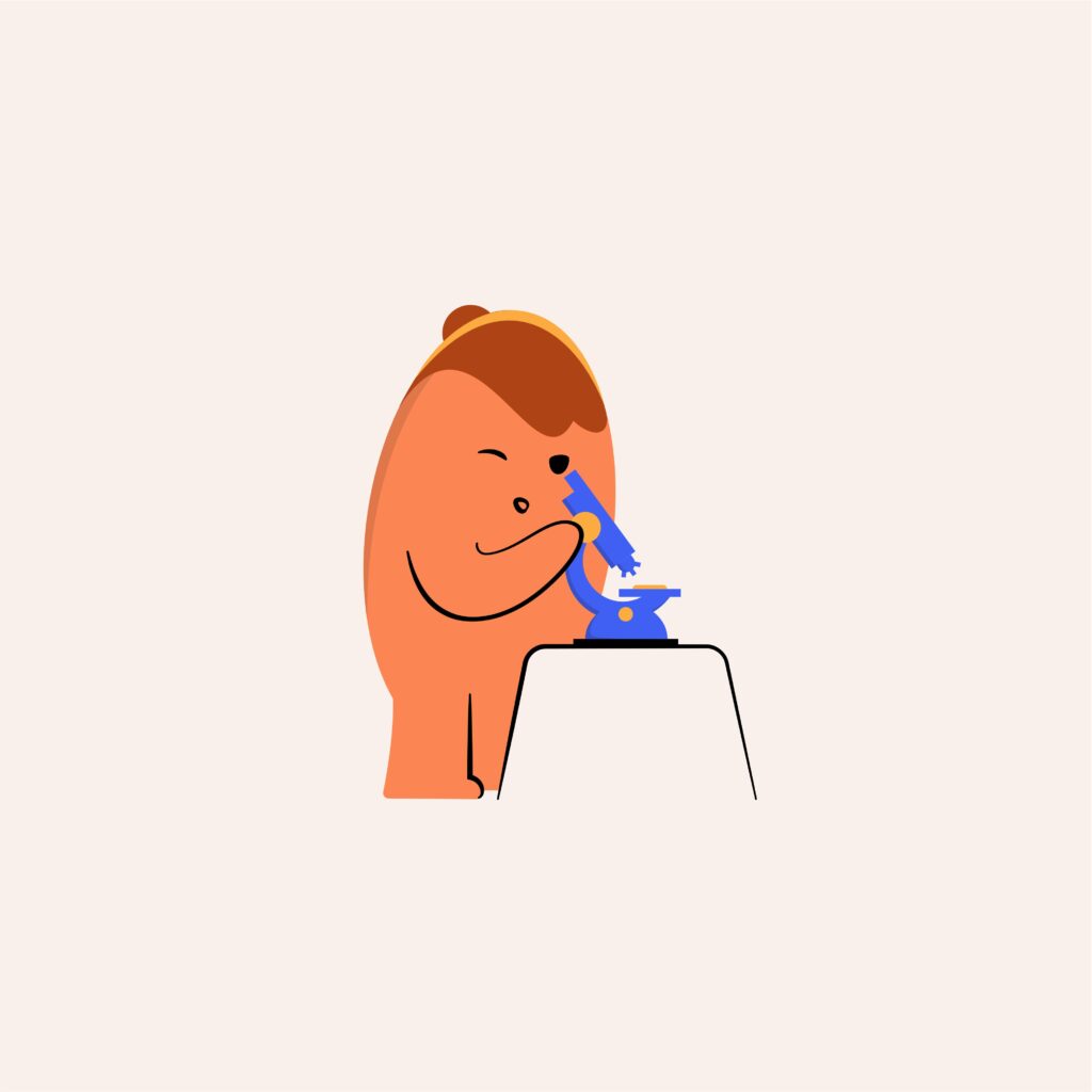 A figure examining a specimen through a microscope.