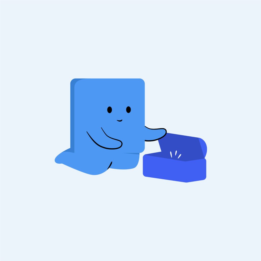 A figure packing a box.